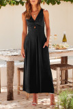 Casual Simplicity Solid Pocket Backless V Neck Loose Jumpsuits