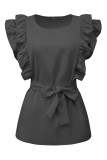Sweet Simplicity Solid Bandage Flounce O Neck Tops