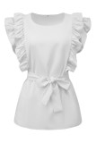 Sweet Simplicity Solid Bandage Flounce O Neck Tops