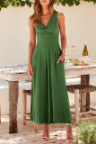Casual Simplicity Solid Pocket Backless V Neck Loose Jumpsuits
