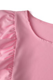 Sweet Simplicity Solid Bandage Flounce O Neck Tops