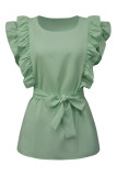 Sweet Simplicity Solid Bandage Flounce O Neck Tops