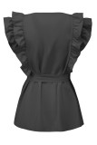 Sweet Simplicity Solid Bandage Flounce O Neck Tops
