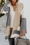 Casual Color Block Contrast Cardigan Collar Outerwear