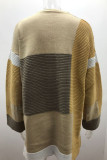 Casual Color Block Contrast Cardigan Collar Outerwear