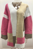 Casual Color Block Contrast Cardigan Collar Outerwear