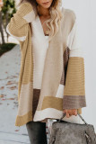 Casual Color Block Contrast Cardigan Collar Outerwear