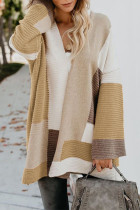 Casual Color Block Contrast Cardigan Collar Outerwear
