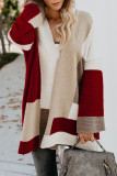 Casual Color Block Contrast Cardigan Collar Outerwear
