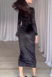 Celebrities Elegant Solid Asymmetrical O Neck One Step Skirt Dresses