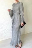 Celebrities Elegant Leopard Pleated O Neck One Step Skirt Dresses