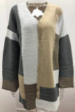 Casual Color Block Contrast Cardigan Collar Outerwear