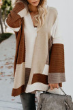 Casual Color Block Contrast Cardigan Collar Outerwear