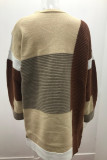 Casual Color Block Contrast Cardigan Collar Outerwear