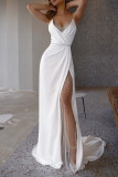 Sexy Elegant Solid Slit V Neck Evening Dress Dresses