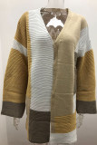 Casual Color Block Contrast Cardigan Collar Outerwear