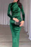 Celebrities Elegant Solid Asymmetrical O Neck One Step Skirt Dresses