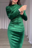 Celebrities Elegant Solid Asymmetrical O Neck One Step Skirt Dresses