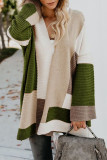 Casual Color Block Contrast Cardigan Collar Outerwear