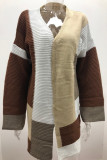 Casual Color Block Contrast Cardigan Collar Outerwear