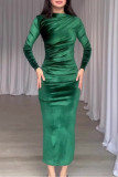 Celebrities Elegant Solid Asymmetrical O Neck One Step Skirt Dresses