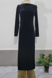 Celebrities Elegant Solid Asymmetrical O Neck One Step Skirt Dresses