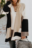 Casual Color Block Contrast Cardigan Collar Outerwear
