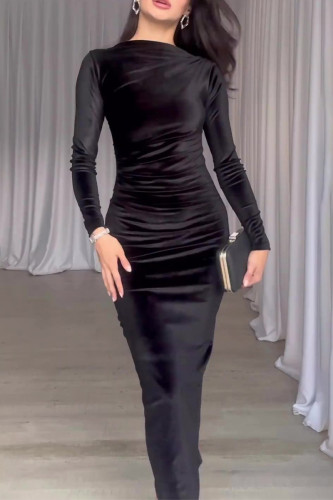 Celebrities Elegant Solid Asymmetrical O Neck One Step Skirt Dresses