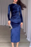 Celebrities Elegant Solid Asymmetrical O Neck One Step Skirt Dresses