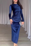 Celebrities Elegant Solid Asymmetrical O Neck One Step Skirt Dresses
