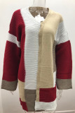 Casual Color Block Contrast Cardigan Collar Outerwear
