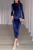 Celebrities Elegant Solid Asymmetrical O Neck One Step Skirt Dresses
