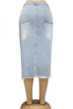 Vintage Solid Tassel Patchwork Asymmetrical High Waist Denim Skirts