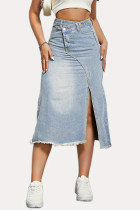 Vintage Solid Tassel Patchwork Asymmetrical High Waist Denim Skirts