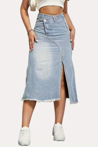 Vintage Solid Tassel Patchwork Asymmetrical High Waist Denim Skirts