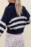 Casual Daily Striped Contrast Turndown Collar Tops
