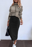 Elegant Geometric Print Patchwork Turtleneck Long Sleeve Two Pieces