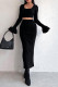 Sexy Solid Patchwork Square Collar Long Sleeve Two Pieces