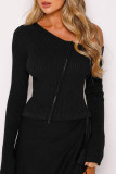 Sexy Simplicity Solid Zipper Oblique Collar Tops