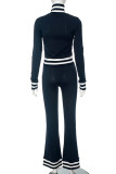 Sexy Solid Contrast Mandarin Collar Long Sleeve Two Pieces