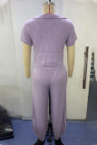 Casual Simplicity Solid Patchwork Pocket V Neck Short Sleeve Two Pieces