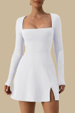 Sexy Simplicity Solid Slit Square Collar Long Sleeve Dresses