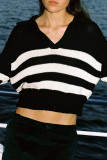 Casual Daily Striped Contrast Turndown Collar Tops