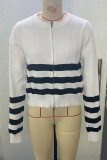 Casual Daily Striped Zipper Weave O Neck Tops