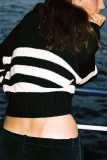 Casual Daily Striped Contrast Turndown Collar Tops