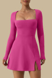 Sexy Simplicity Solid Slit Square Collar Long Sleeve Dresses