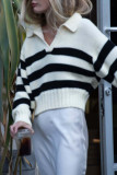 Casual Daily Striped Contrast Turndown Collar Tops