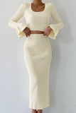Sexy Solid Patchwork Square Collar Long Sleeve Two Pieces