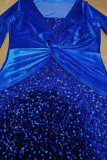Elegant Solid Sequins Sequined V Neck Wrapped Skirt Dresses