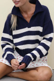 Casual Daily Striped Contrast Turndown Collar Tops